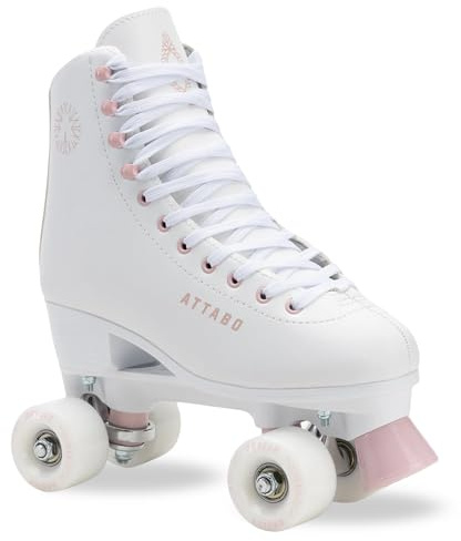 ATTABO Serena Damen Rollschuhe in Eco Leder, ABEC-3 Lager, PP Rahmen und Aluminium Kufe, 54×32 mm PU 82A Räder, TPU Bremse, Klassische Schnürung, Sicher und Stylisch