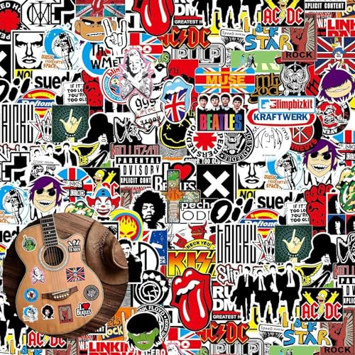 100 Pcs Rock Band Stickers,Vinyl Music Guitar Laptop Graffiti Retro Stickers for Adults,Waterproof Classic Set Roll for Teens Adult Water Laptop Bicycle Bottle Skateboard Luggage Refrigerator Bedroom