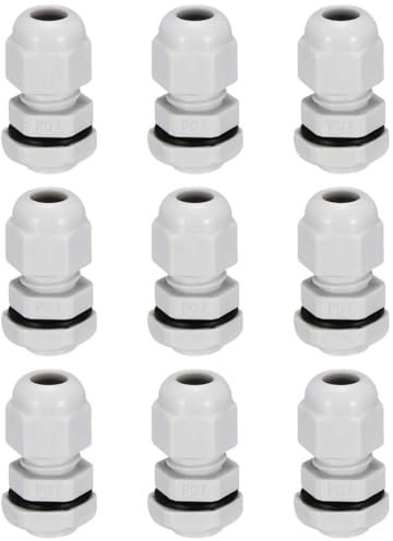 TA-VIGOR 9Pcs PG7 Cable Gland, IP68 Waterproof Adjustable Plastic Nylon Wire Connectors Gland Joints for 3mm-7mm Cables, Locknut Stuffing Glands with Locknut and Washer – White