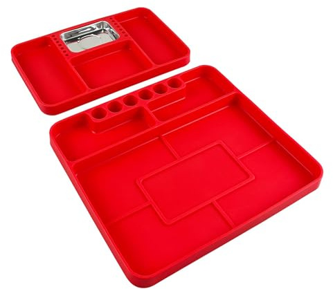 Aputoxz 2pcs Silicone Tool Tray with Magnetic Small Parts Tray - Non-Slip Flexible Tool Organizer - Tool Storage