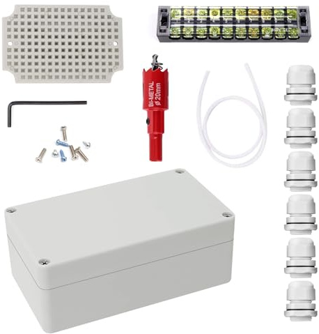 Shwdsy Abzweigkasten, Anschlussdose Wasserdicht für Kabel ø6–12 mm, ABS Kunststoff Klemmdose Aufputz Weiß, IP66 Elektrisches Aufputzdose, mit Klemmen und Montagezubehör, 158 × 90 × 60 mm