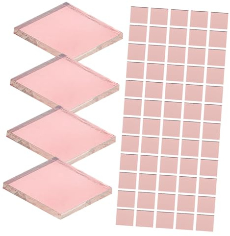 DIYEAH 100 Pièces Miroirs Autocollants Carrés Petits Carreaux Miroirs Brillants pour Décoration Murale Projets DIY et Mobilier Adhésifs Forte Tenue Or Rose