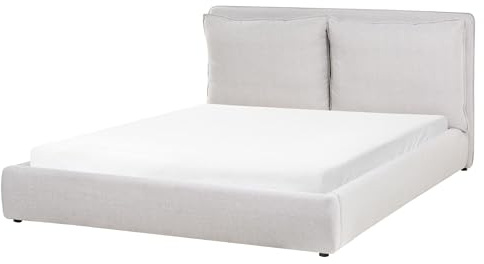 Beliani Fabric EU King Size Waterbed 5ft3 Upholstered Cushioned Headboard Light Grey Bajonna