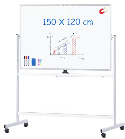 maxtek Magnetisches Whiteboard mit Ständer, 150 x 120 cm Doppelseitig Großes Whiteboard Aluminiumrahmen für Büro, Zuhause, Schule