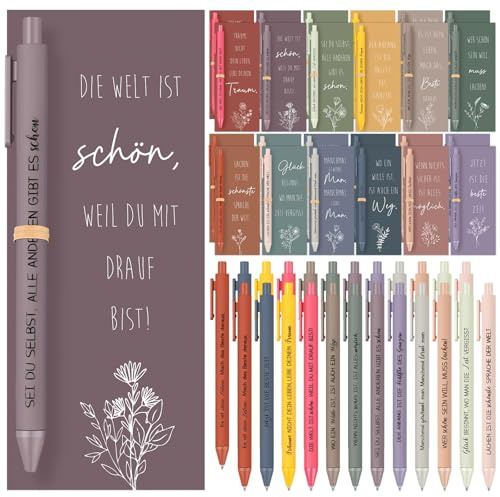 Tenare 24 Sets Motivation Geschenkset Abschiedsgeschenk für Kollegen | Dankeschön Geschenk für Mitarbeiter Erzieher, 24 Kugelschreiber mit Motivationsspruch, 24 Motivation Karten, Team Geschenk