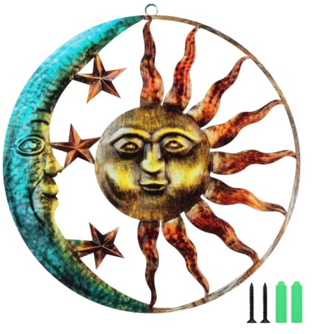 TOYANDONA Eisen wanddeko Sonne Mond Kreatives Wandornament Langlebiger Eisenanhänger für Wohnzimmer Schlafzimmer Einzigartige Gartenwanddeko Geschenkidee