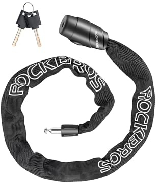 ROCKBROS Lucchetto Bicicletta Catena Antifurto in Acciaio 95cm/15.61mm | con 2 Chiavi, Alta Sicurezza, Lucchetto Bici per Bicicletta E-bike Moto Scooter Monopattino Elettrico, Nero