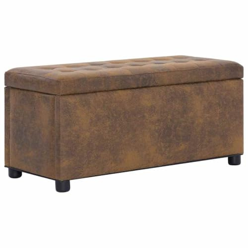 Fangmaliuyun Sitztruhe mit Stauraum 87,5 cm braun Wildlederoptik Holzrahmen klappbar als Fußhocker Couchtisch Flur Schlafzimmer für kleine Räume