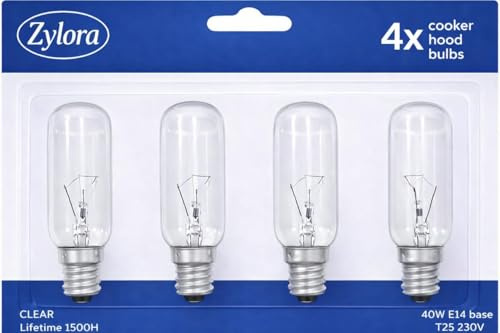 Pack of 4 Cooker Hood Bulbs 40W E14 Small Screw Cap – 240V Universal Replacement Bulbs for Cooker Hoods, Ovens & Appliance Lighting – Warm White