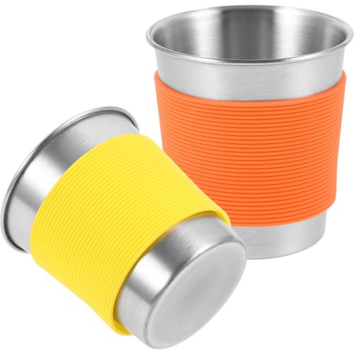 HAKIDZEL Lot de 2 Tasses Réutilisables en Acier Inoxydable Isolation Thermique et Manchon en Gel de Silice, Adaptées pour Camping, Bureau et Loisirs Extérieurs