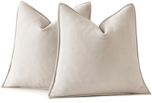 Woaboy 2er Set Kissenbezug 45x45cm Beige Chenille Sofakissen kissenbezüge | Kissenbezüge Weiche zierkissen Elegante Kissenhüllen Dekokissen für Couch Bett Wohnzimmer