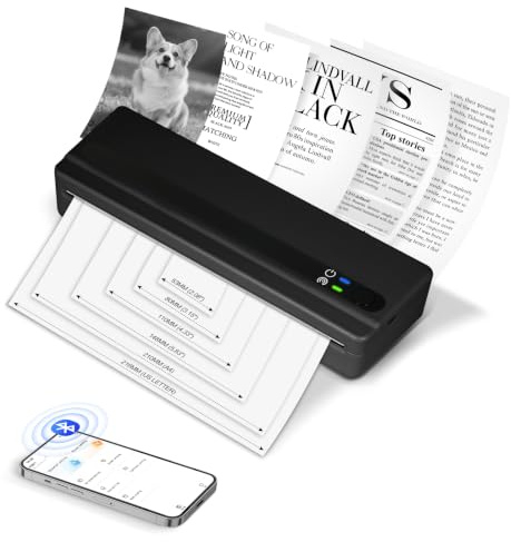 SMOCTAR Portable Thermal Printer A4 Wireless, Inkless Bluetooth Printer | Small & Compact, Compatible with Android & iOS Phone & Laptop, for Home, Receipt, Travel, Photo, With 1 Thermal Roll Paper