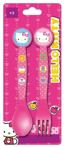 Spel Set di 2 Posate, Altezza 15 cm Hello Kitty Set 2 Coperte Incluse 1 FORCHETTA 1 Cucchiaio, 004879