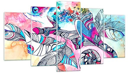 Wandbilder Dekoration Wohnzimmer Chamäleon Tierwelt Zweig Mehrteilige Bilder auf Glas 160x85cm Glasbild Schlafzimmer Küche Set 5 teilige Wand Kunstdruck Art Groß XXL Wanddeko Modern GEA160x85-3074