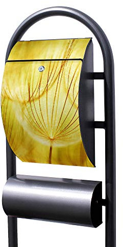 Banjado® Stand Briefkasten in Hammerschlag-Optik in Größe 150x47x22cm mit Motiv Pusteblumen Gold - Briefkasten mit Standfuß/Postkasten freistehend als Standbriefkasten mit Zeitungsfach