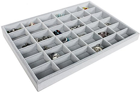 Vorlagebrett Schmuckkasten Schmucklade Schmuckdisplay Schaukasten grau (36 Fächer)