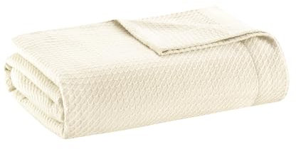 Madison Park Soft Certified 100% Egyptian Cotton Breathable Cozy Blanket, Premium Waffle Knit Classic Design Luxuriöser Ganzjahresbezug für Bett, Couch und Sofa, Ägyptische Baumwolle, Cream, Twin