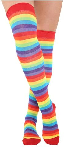 Crazy Chick New Ladies Girls Stripe Stripy Striped Over The Knee Thigh High Long Socks Assorted Colours UK Size 4-6 (Rainbow)