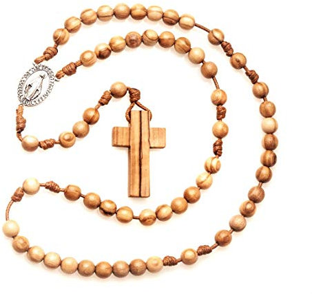 Tempus Dei Chapelet catholique en bois d'olivier fait à la main en France avec médaille miraculeuse