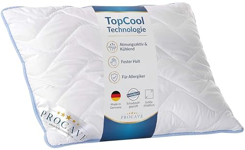 PROCAVE TopCool Kopfkissen Kochfest 60x80 cm, Qualitäts-Stepp-Kissen, atmungsaktives Allergiker Kissen, Winter- und Sommer-Kissen 100% aus Deutschland