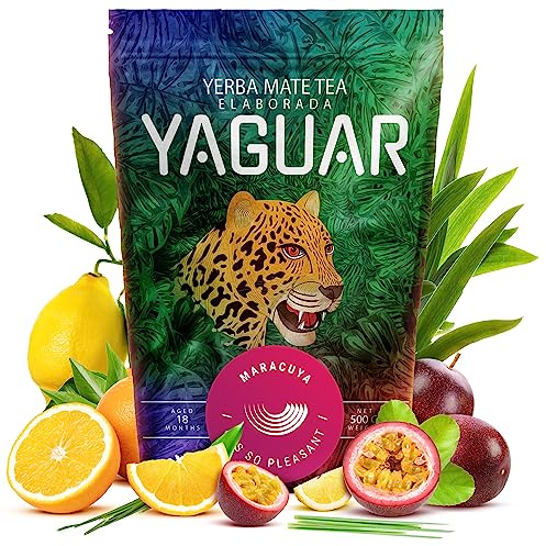 Yerba Mate Yaguar Maracuya | Mate Tea with Passion Fruit | Brazilian Mate Tea | Refreshing & Energizing Mate Tea | Gluten Free | Vegan (500g)