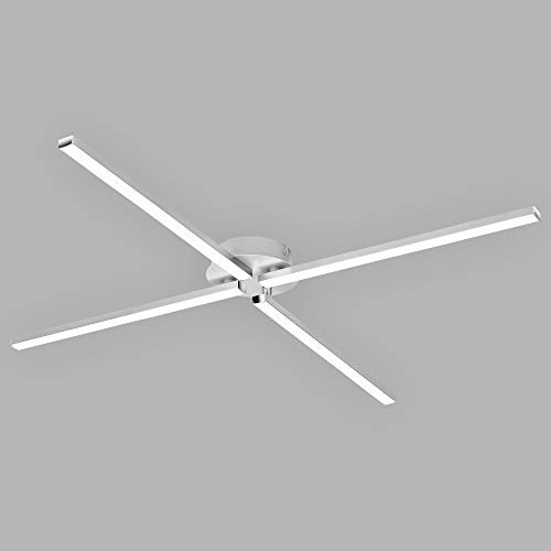 Briloner Leuchten LED Deckenleuchte, Deckenlampe 4-flammig, 3 Arme schwenkbar, 2.000 Lumen, 3.000 Kelvin (warmweiß), 20 Watt, Aluminiumfarbig, 780x780x62mm (LxBxH)