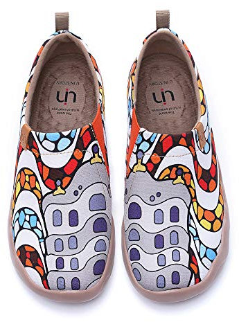 UIN La Pedrera Damen Gemalte Segeltuchschuhe Loafer Schuhe Slip On Schuhe Leicht Sneaker Schlupfschuh Canvas Weiß (39)