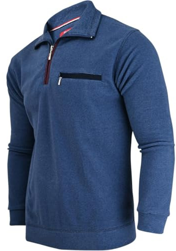 Soltice Herren Langarm Sweatshirt mit Kragen, Gestreifte Strickpullover, Reißverschluss Winter Poloshirts aus Baumwoll-Mix (XL, [M1] Navy SS)