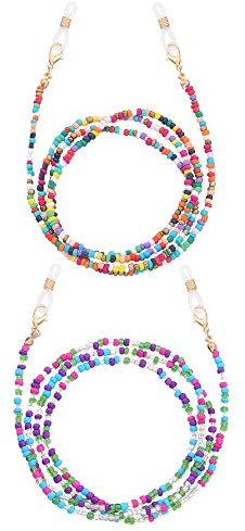 Nifocc Perlen Brillenkette Rutschfeste Anti Lost Brillenband Multifunktions Lanyard Strap für Sonnenbrille Lesebrille kurzsichtigebrille Strap - bunt Farbe 2 Stk