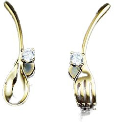 925 Sterling Silver Minimalist Tableware Earrings For Women Jewelry Asymmetric Cz Spoon Fork Stud Earrings