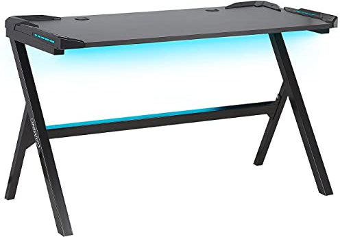 Beliani Bureau Table Gamer Noir Look Futuriste Eclairage LED Multicolore Ideal pour Sessions Gaming Jeux Vidéos Confortables
