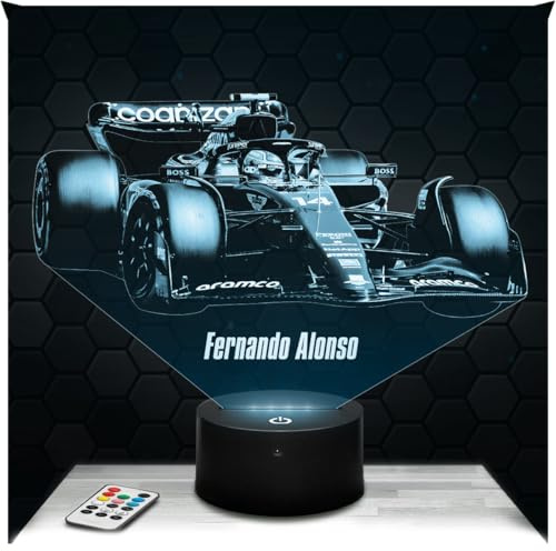 Lampephoto.fr - Lampe Fernando Alonso F1 3D Touch Nachtlicht Formel 1 | Made in France, Sockel & Größe wählbar, dimmbar, Batterie-/USB-Betrieb, HD-Lasergravur, Geschenk für Formel-1-Fans