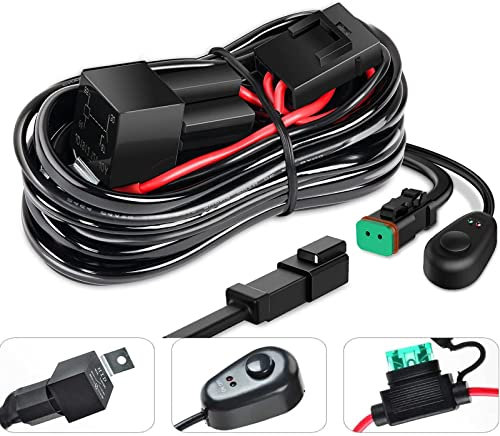 AUXTINGS LED Lichtleiste Kabelbaum DT-Stecker, 12V, 16AWG, Ein-/Aus-Schalter, Leistungsrelais, Flachsicherung für Off-Road-Fahrlichter, Nebelscheinwerfer, Arbeitsscheinwerfer (1 Kabel)