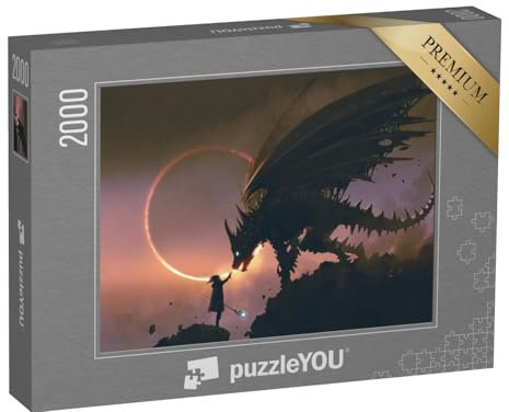 puzzleYOU: Puzzle 2000 Teile „Digitale Kunst: Der Zauberer und Sein Drache“ – aus der Puzzle-Kollektion Drache, Fantasy, Tiere aus Fantasy & Urzeit