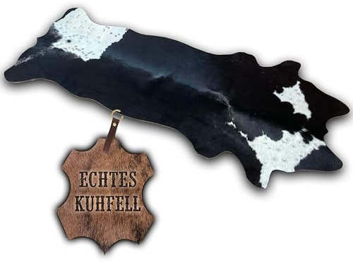 unendlich schoen - Echter Kuhfell Teppich klein, Made in Germany, geruchsneutral, Rinderfell ideal fr Wohnzimmer Esszimmer Flur (schwarz weiß,120 x 55 cm)