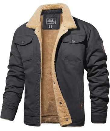 MAGCOMSEN Veste d'hiver en polaire pour homme - Veste d'aviateur militaire - Coupe-vent - Col montant - Veste doublée chaude avec 5 poches, gris foncé, XXXL