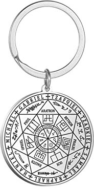 Amaxer Sept Archange Métatrons Cube Saint Michel Enochian Ange pentagramme Protection Amulette Déclaration Chaîne Porte-clés Unisexe