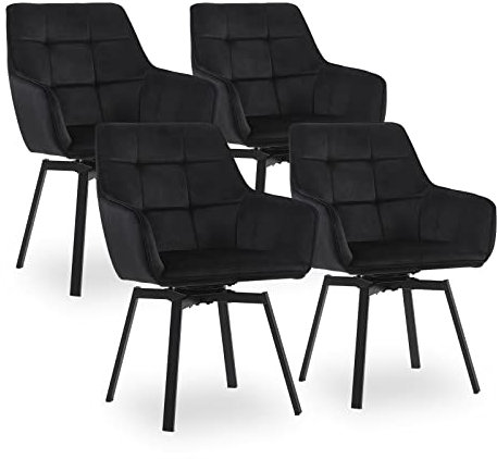 CLIPOP Esszimmerstühle Drehbar Set mit Armlehne, Samt Polsterstuhl Gepolstert Sitz Küchenstuhl Drehstuhl Armlehnenstuhl für Esszimmer Wohnzimmer Büro (4er Set, Samt Schwarz)