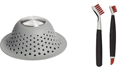 OXO Good Grips Silicone Shower & Tub Drain Protector & Good Grips Deep Clean Brush Set - Orange