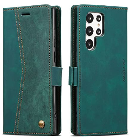 QLTYPRI Wallet Case for Samsung Galaxy S22 Ultra, Vintage PU Leather Folio Case with Card Slots Kickstand Magnetic Closure Shockproof Flip Phone Cover for Samsung Galaxy S22 Ultra - Green