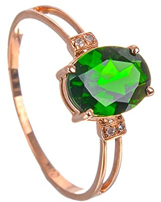 Lieson Verlobung Ringe Frauen, Damen Ring 750 Rotgold Eckig 4-Steg-Krappenfassung Oval Diopsid Partner Rosegold Ringe Trauring mit Diamant Gr.65 (20.7)