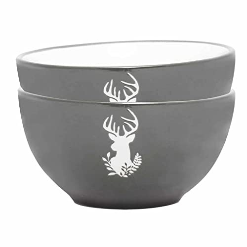 Set of 2 Bowls Grey & White Stoneware Crockery Dinner Service | Dishwasher Safe, Microwave Safe, Hand Painted, Dessert Bowl, Breakfast Bowl, Dinner Set