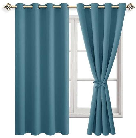 JIUZHEN Blickdicht Vorhänge Gardinen Ösenvorhang für Schlafzimmer Wohnzimmer Verdunklungsvorhänge Gardinen 2er Set H175 x B140 cm, Türkis, 2 Stück