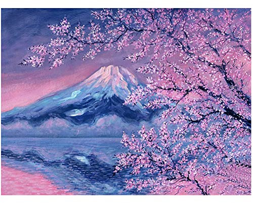 DCIDBEI 50x40CM Diamond Painting Cuadrado Paisaje Japonés,Montaña Pintura Diamante Niño, Flores de cerezo Manualidades Adultos Cristal Artesanía Decoración Interior || Monte Fuji