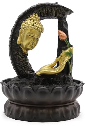 Tabletop Water Feature - 30cm - Golden Buddha & Lotus