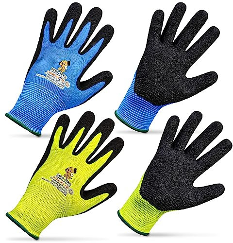 Safetytex 2 Paar Arbeitshandschuhe für Kinder mit Nitrilbeschichtung Kinderhandschuhe Gartenarbeit Kids (Blau u. Gelb, Gr.4 (ca. 6-8 Jahre))