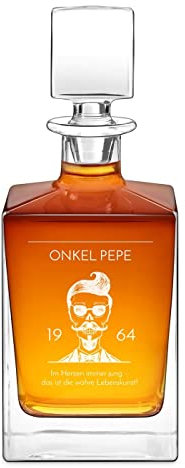 Maverton Whisky Dekanter mit Gravur 810 ml - graviertes Whiskykaraffe mit Namensgravur für Männer - Whiskey Glaskaraffe - Whiskyflasche für Whisky Genießer - Onkel