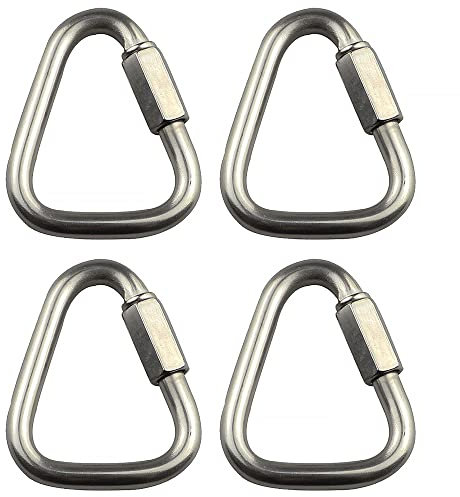 Carabiner Buckle, 4PCS 10mm Triangle Link Chains, Stainless Steel Triangle Buckle Climbing Carabiner Quick Connect, Spring Snap Key Clip Hook Screw Gate Buckle