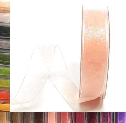 s.dekoda Schleifenband 50m x 25mm Hellrosa - Rosa Organza Chiffon Geschenkband Organzaband [1350-216]