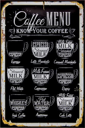 LuckyLinde Großes 40 x 30 cm retro, vintage Kaffee Deko Küchen Café Schild (Coffee Menu)